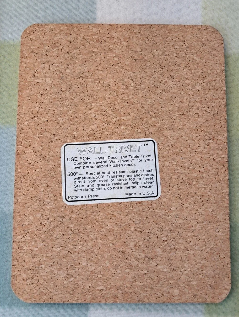 Vintage Potpourri Press Cork Wall Trivet Set of 4 Table Trivets Wall Decor